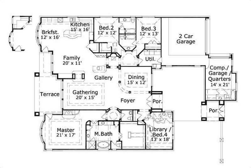 Floor Plan First Story of Luxury Plan #156-1295