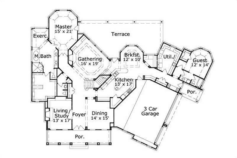 Floor Plan First Story of Country Plan #156-1297