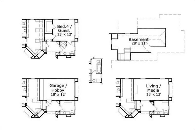 Floor Plan Second Story of Spanish Plan #156-1298