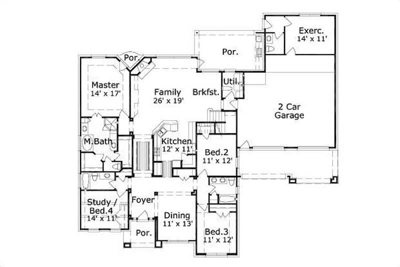 Floor Plan First Story of Traditional Plan #156-1306