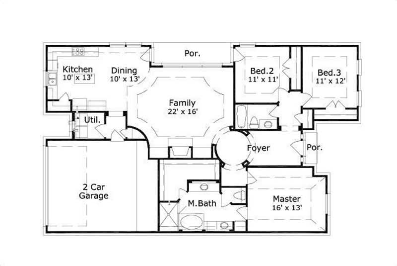 Floor Plan First Story of Ranch Plan #156-1323