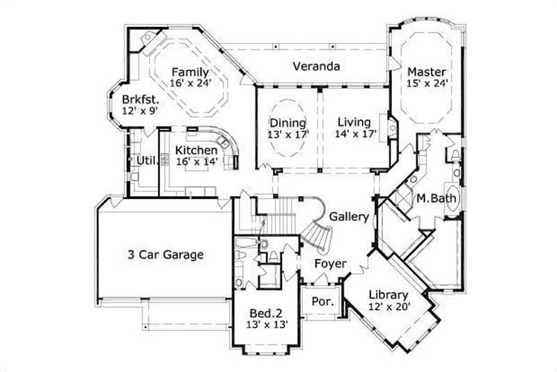 Floor Plan First Story of Luxury Plan #156-1341