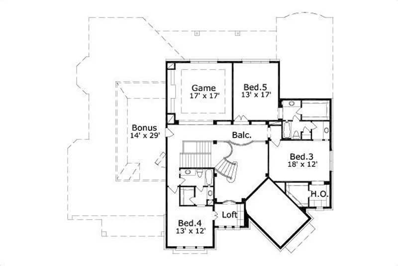 Floor Plan Second Story of Luxury Plan #156-1341
