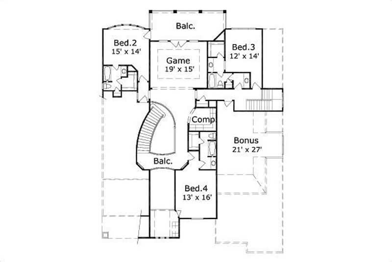 Floor Plan Second Story of Plan #156-1345