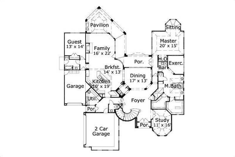 Floor Plan First Story of Mediterranean Plan #156-1347