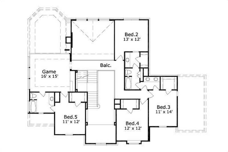 Floor Plan Second Story of Luxury Plan #156-1349