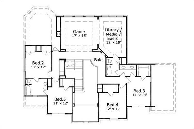 Floor Plan Second Story of Luxury Plan #156-1350