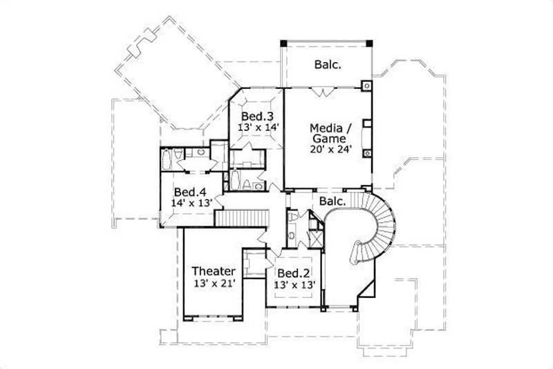 Floor Plan Second Story of Luxury Plan #156-1386