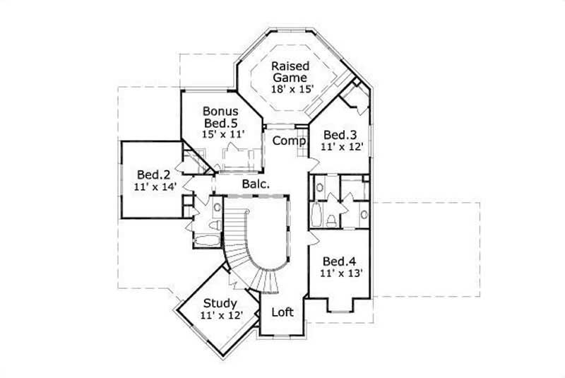 Floor Plan Second Story of Luxury Plan #156-1388