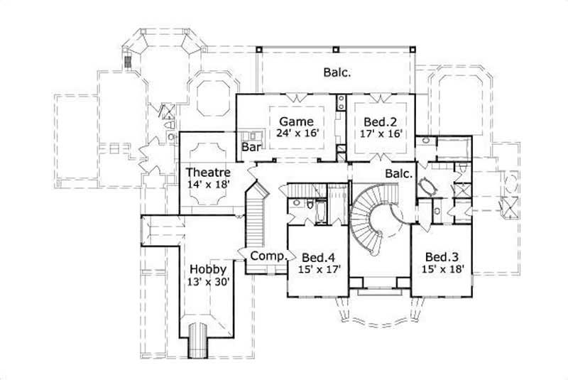 Floor Plan Second Story of Luxury Plan #156-1391