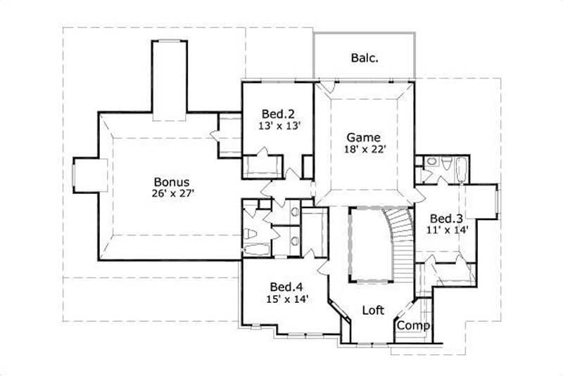 Floor Plan Second Story of Country Plan #156-1416