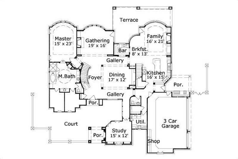 Floor Plan First Story of Luxury Plan #156-1424