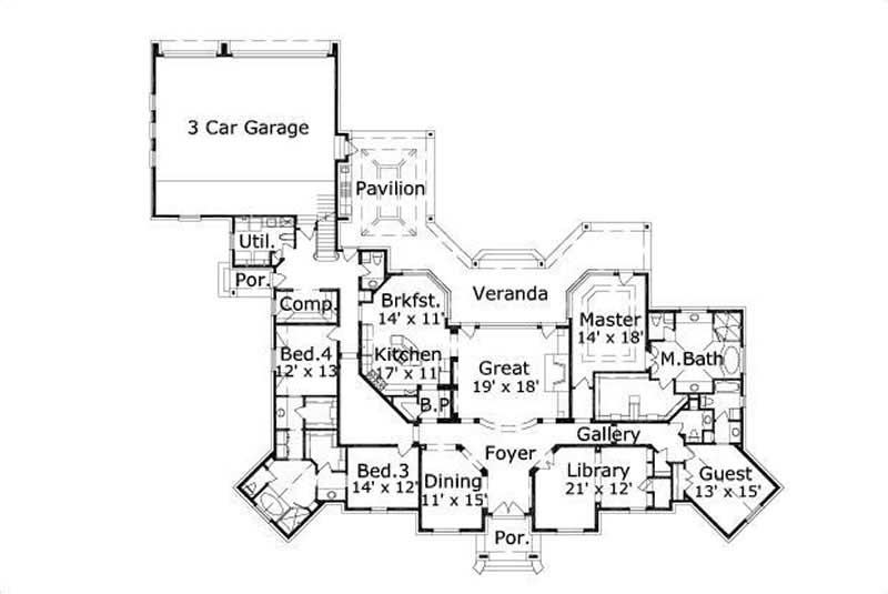 Floor Plan First Story of Luxury Plan #156-1431