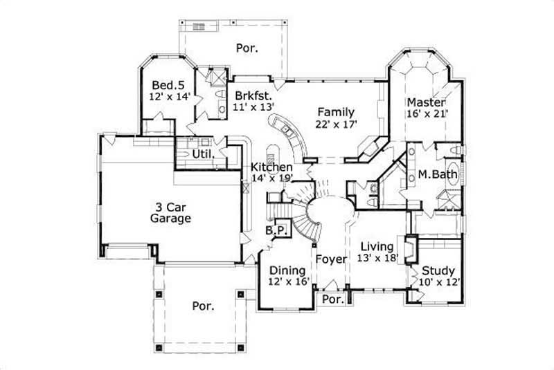 Floor Plan First Story of Luxury Plan #156-1433