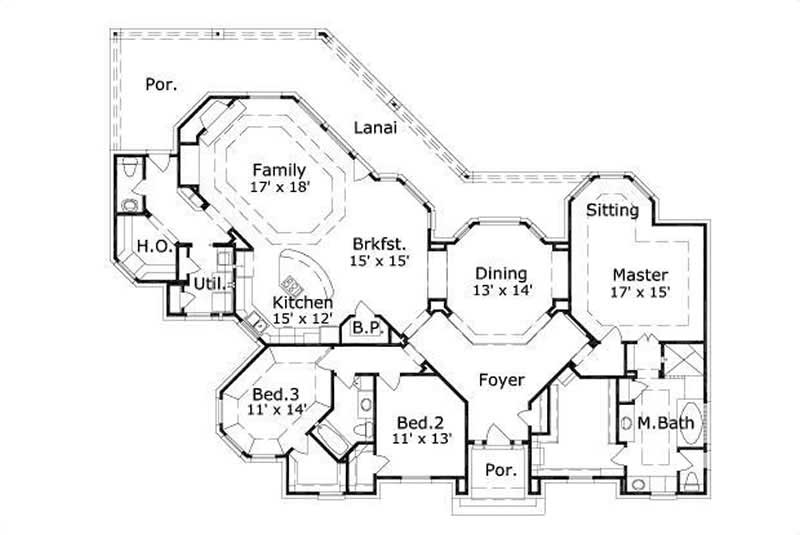 Floor Plan First Story of Ranch Plan #156-1436