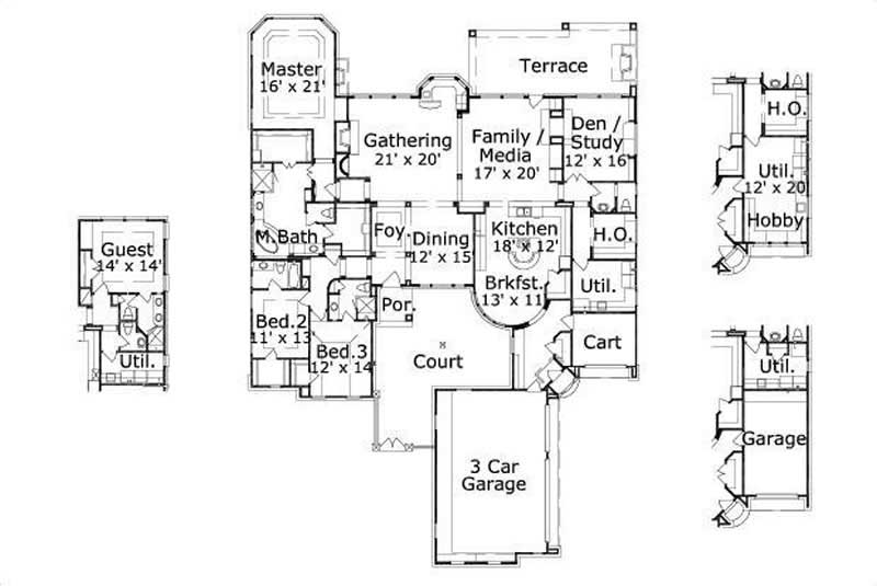 Floor Plan First Story of Spanish Plan #156-1446
