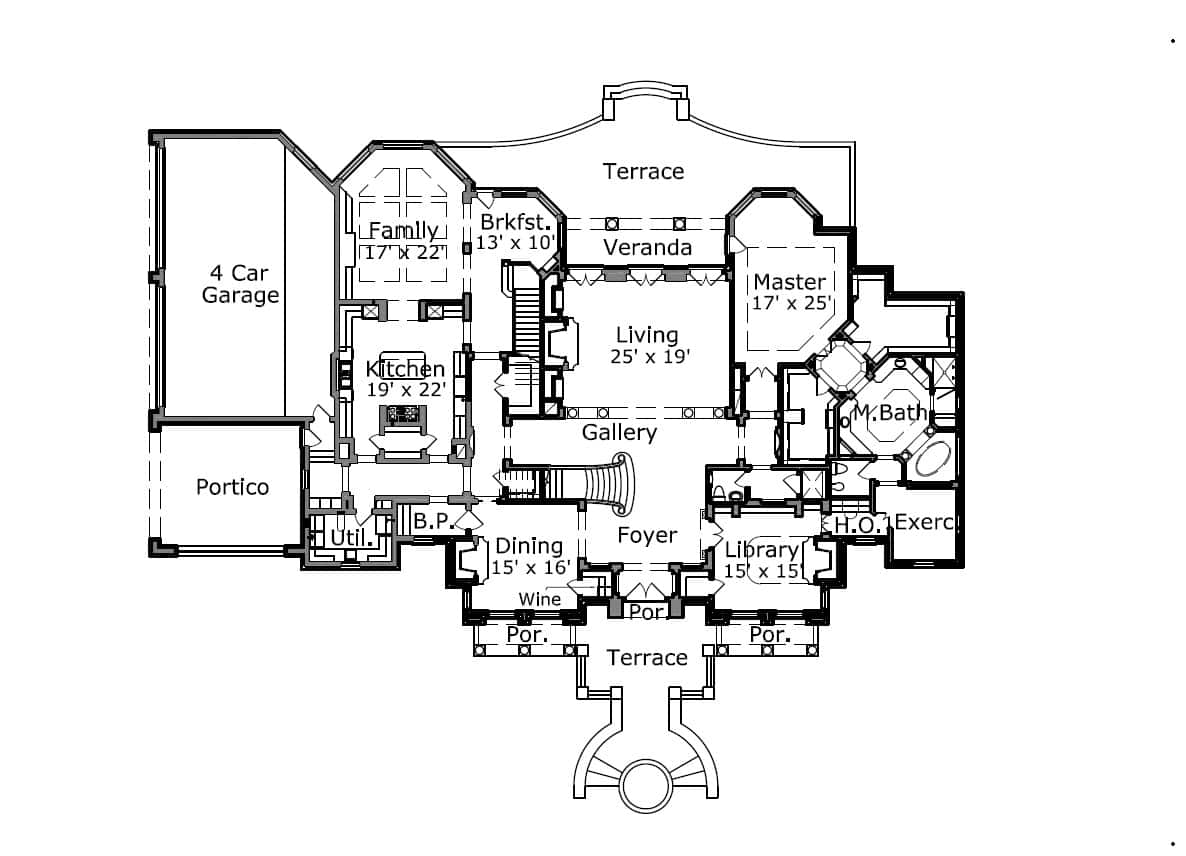 Floor Plan First Story of French Plan #156-1456