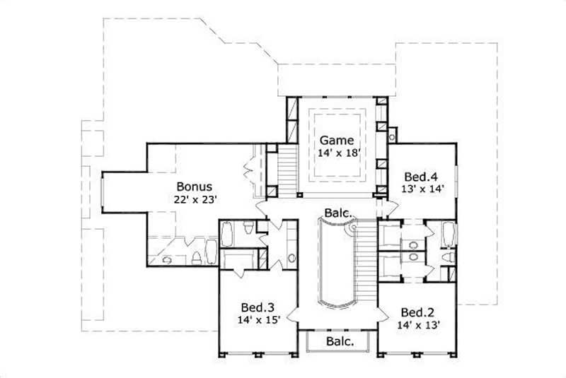 Floor Plan Second Story of Mediterranean Plan #156-1470