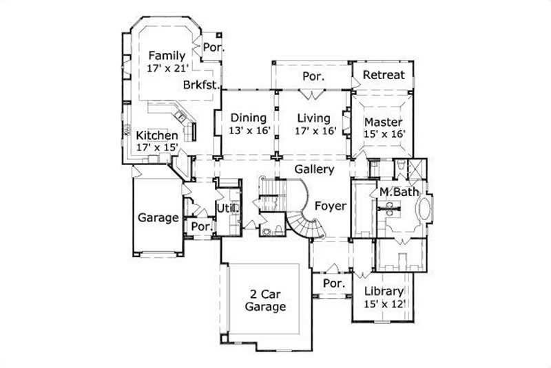 Floor Plan First Story of Country Plan #156-1474