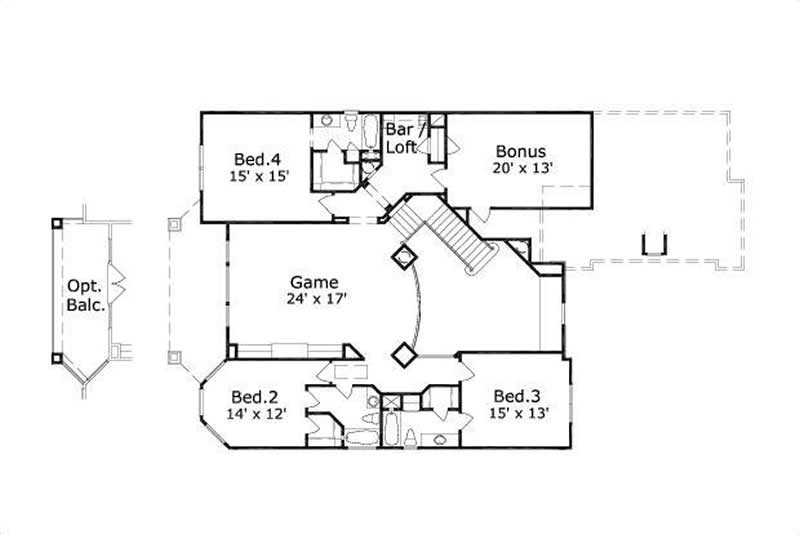 Floor Plan Second Story of Country Plan #156-1484