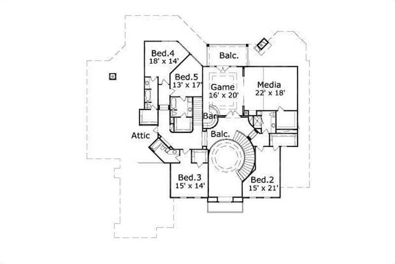 Floor Plan Second Story of French Plan #156-1491
