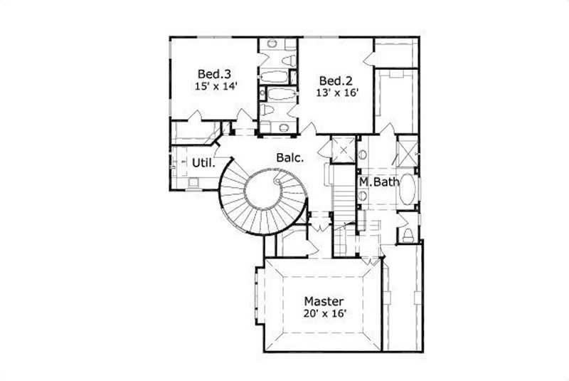 Floor Plan Second Story of Tuscan Plan #156-1492