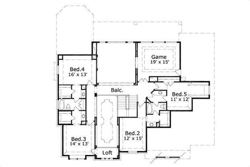 Floor Plan Second Story of Luxury Plan #156-1499