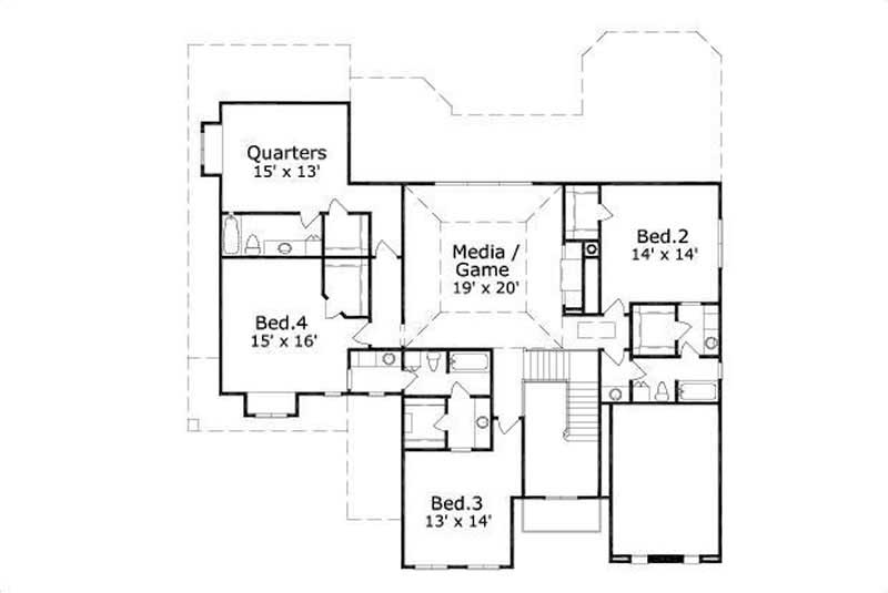 Floor Plan Second Story of Mediterranean Plan #156-1529