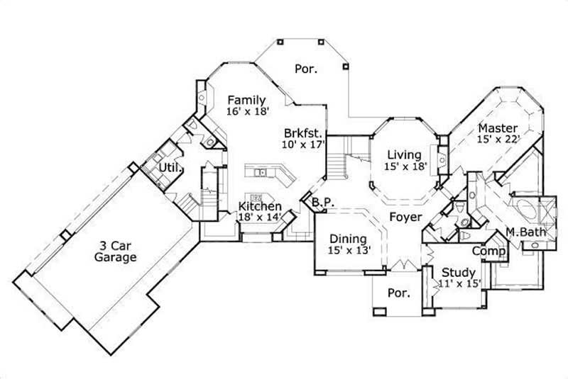 Floor Plan First Story of Country Plan #156-1530