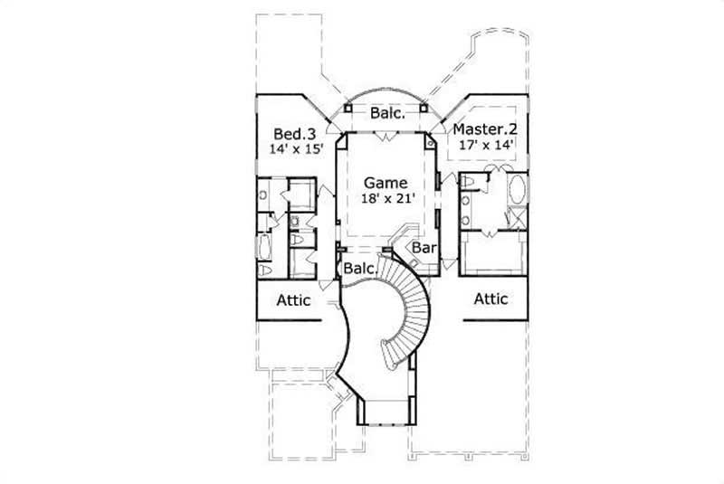 Floor Plan Second Story of Luxury Plan #156-1535