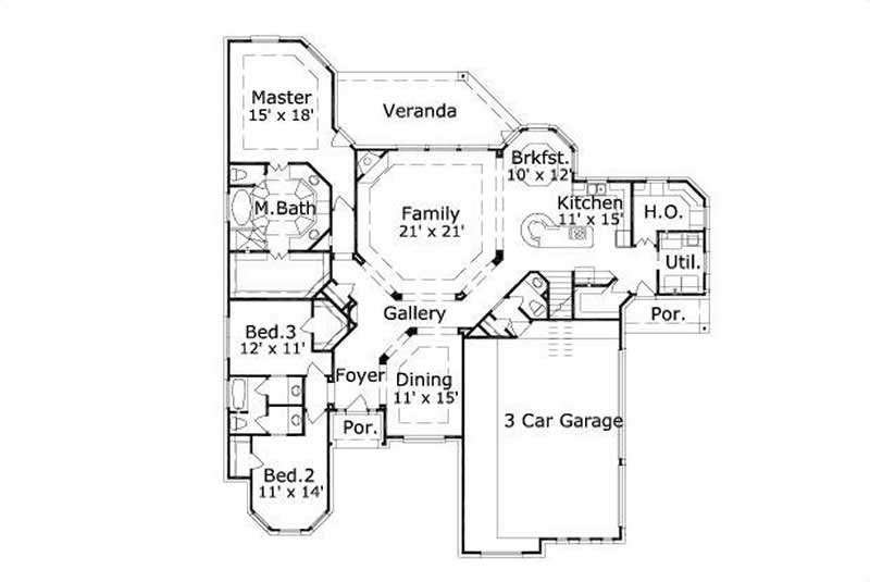 Floor Plan First Story of Ranch Plan #156-1539