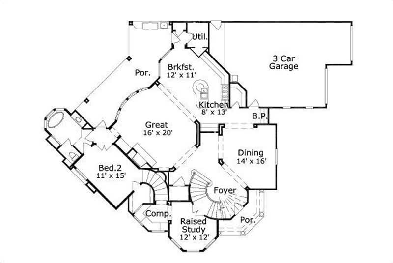 Floor Plan First Story of Mediterranean Plan #156-1543