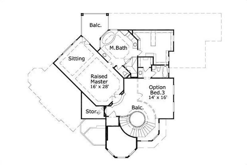 Floor Plan Second Story of Mediterranean Plan #156-1543