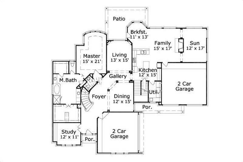 Floor Plan First Story of Luxury Plan #156-1550