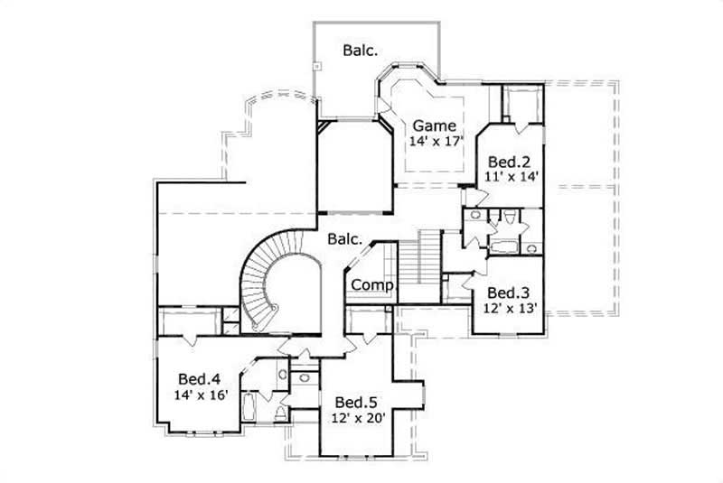 Floor Plan Second Story of Luxury Plan #156-1550