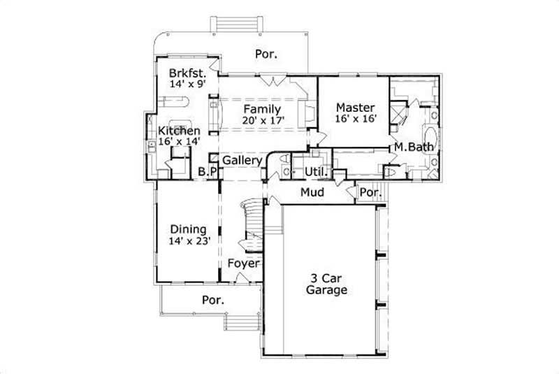Floor Plan First Story of French Plan #156-1555