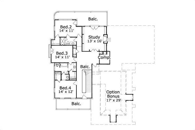 Floor Plan Second Story of French Plan #156-1555