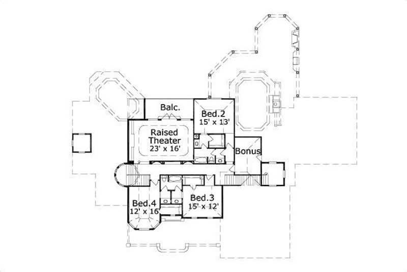 Floor Plan Second Story of Luxury Plan #156-1558