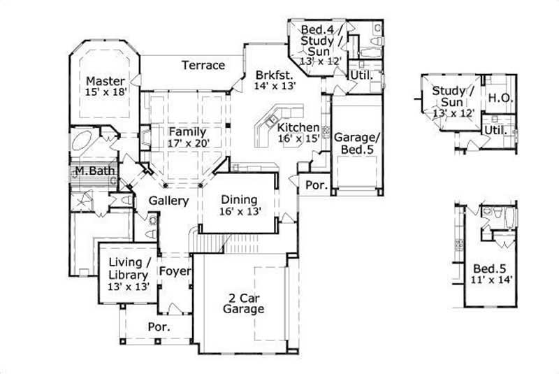 Floor Plan First Story of Country Plan #156-1564
