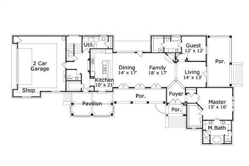 Floor Plan First Story of Country Plan #156-1565