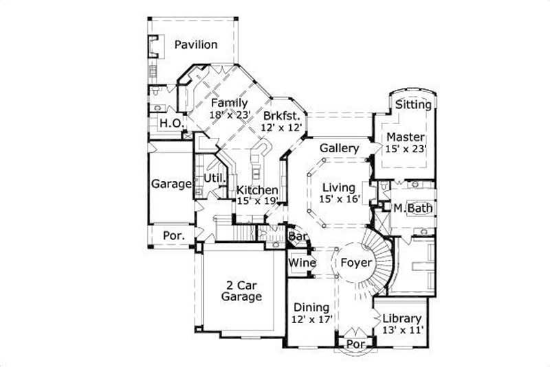 Floor Plan First Story of French Plan #156-1578