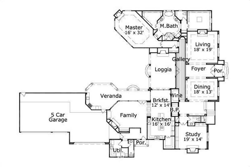 Floor Plan First Story of Luxury Plan #156-1580