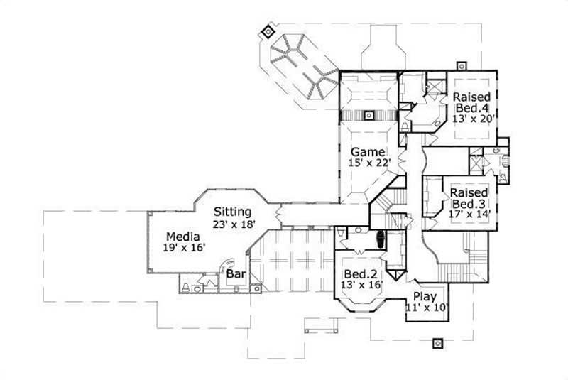 Floor Plan Second Story of Luxury Plan #156-1580