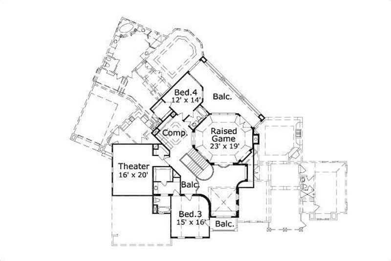 Floor Plan Second Story of European Plan #156-1581