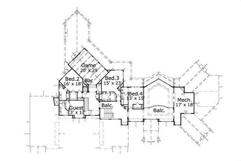 Floor Plan Upper Level of Luxury Plan #156-1589