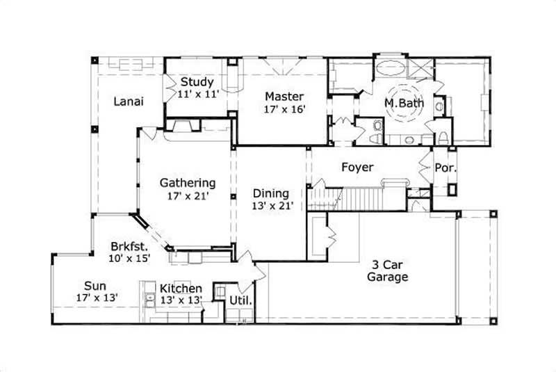 Floor Plan First Story of Country Plan #156-1591