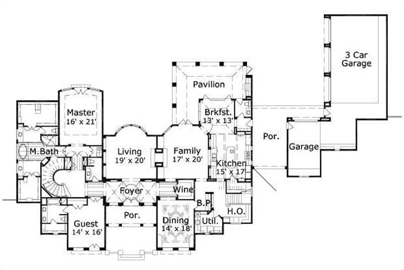 Floor Plan First Story of French Plan #156-1598