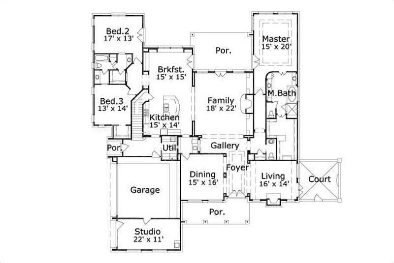 Floor Plan First Story of Country Plan #156-1611
