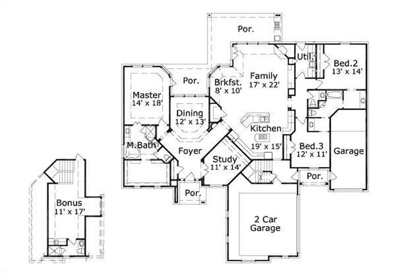 Floor Plan First Story of Ranch Plan #156-1622