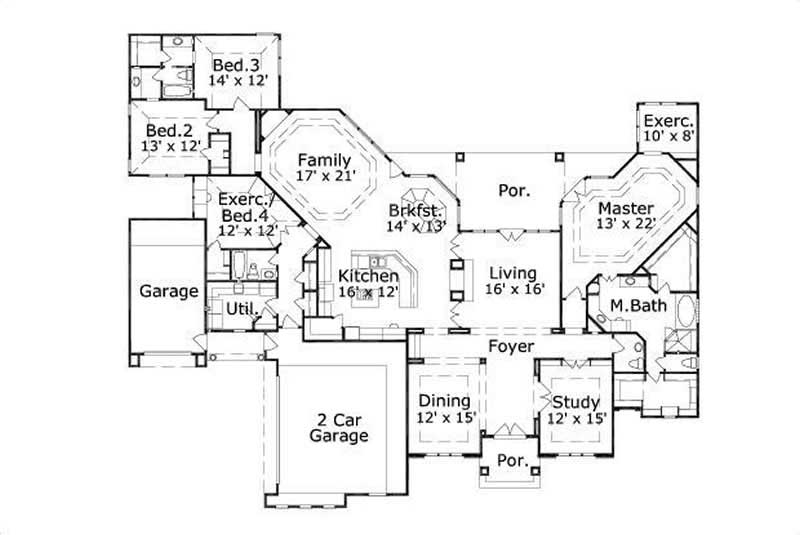 Floor Plan First Story of Tuscan Plan #156-1630